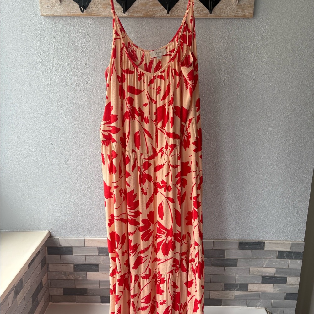 LOFT Red and Cream Floral Maxi Dress